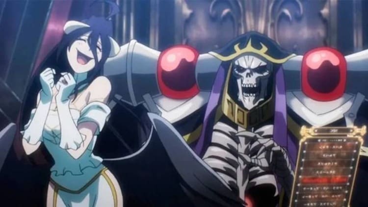 Imagem de Momonga e Albedo do anime Overlord, expressando muito amor por ele