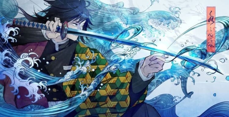 Imagem da espada de Giyu Tomioka que é azul.