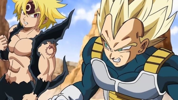 Imagem do combate entre Vegeta vs. Meliodas